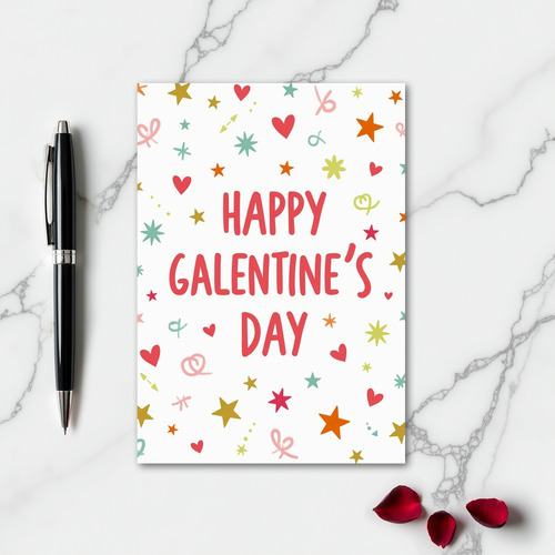 Happy Galentines Day Stars Hearts Card