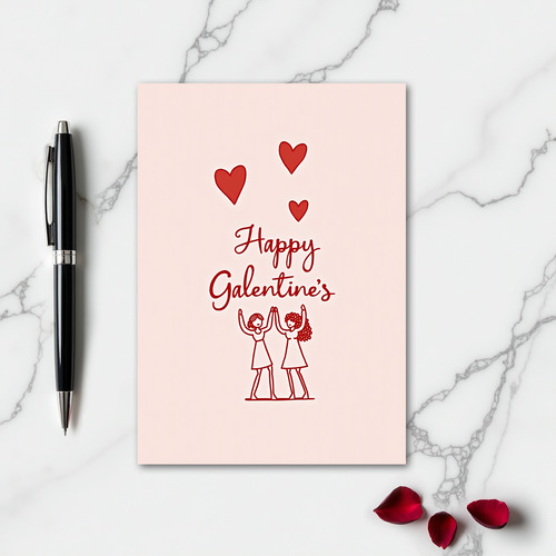 Happy Galentines Matte Red Hearts Card