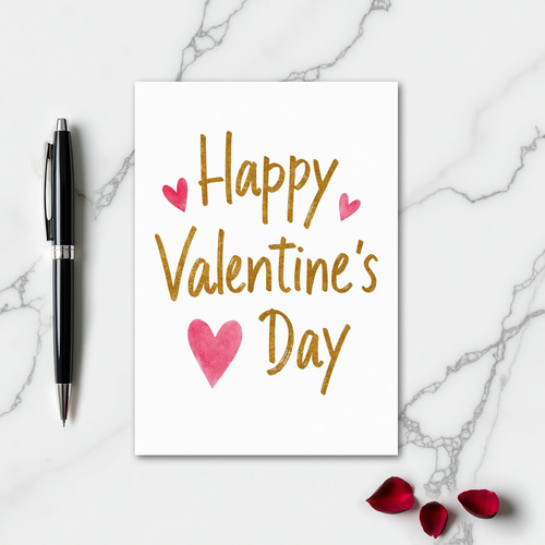 Happy Gold Foil Hearts Valentines Card
