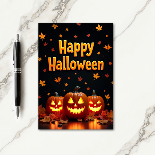 Happy Halloween Autumn Leaves Card