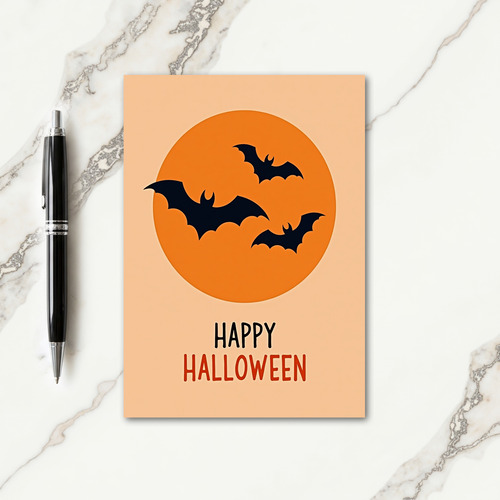 Happy Halloween Bats Moon Card