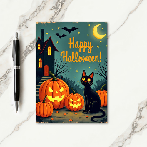 Happy Halloween Black Cat Card