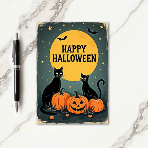 Happy Halloween Black Cats Card