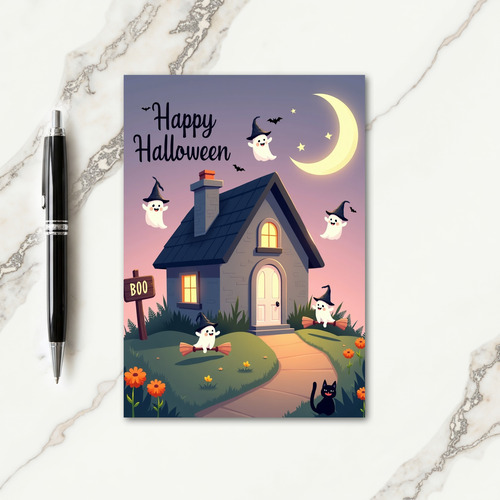 Happy Halloween Boo House Card