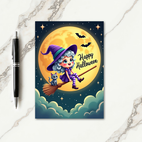 Happy Halloween Broom Flight Card