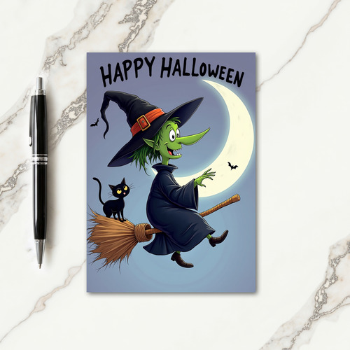 Happy Halloween Broom Ride Card