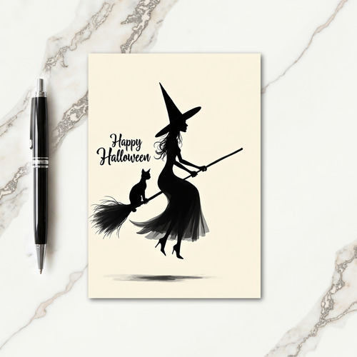 Happy Halloween Broom Rider Card