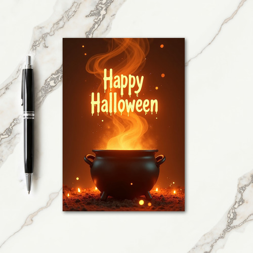 Happy Halloween Cauldron Glow Card