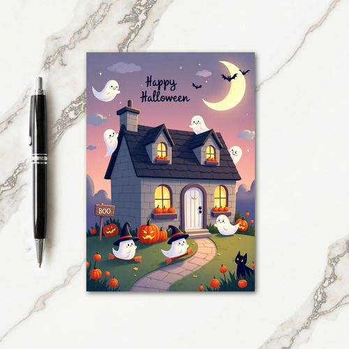 Happy Halloween Cottage Card