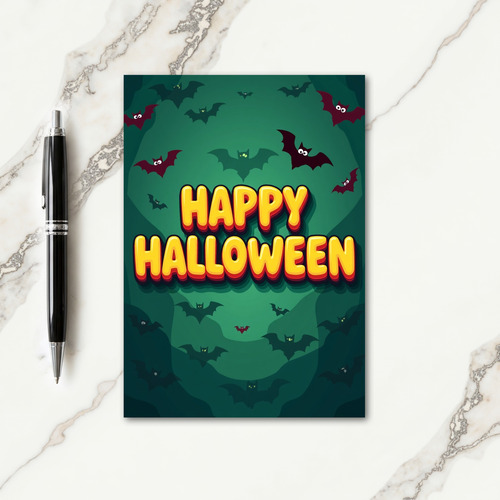 Happy Halloween Flying Creatures Card