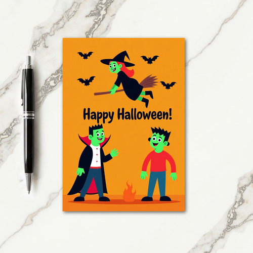 Happy Halloween Flying Witch Card