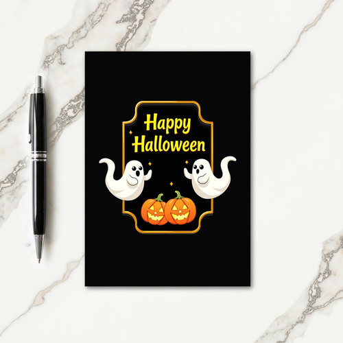 Happy Halloween Ghosts And Gourds Card