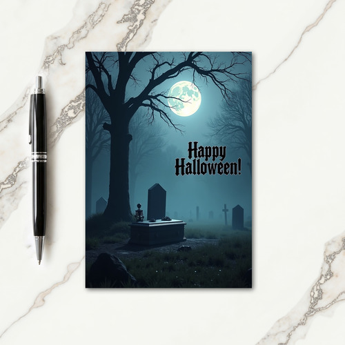 Happy Halloween Misty Graveyard Card