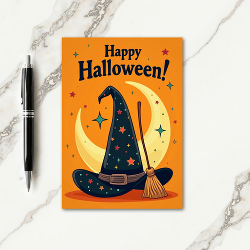 Happy Halloween Moonlit Hat Card