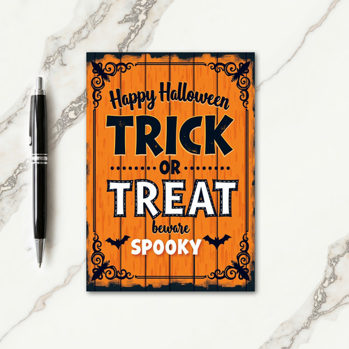 Happy Halloween Orange Wood Card