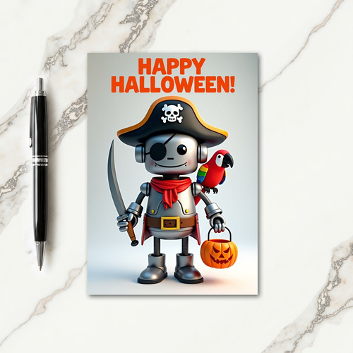 Happy Halloween Pirate Robot Card