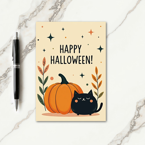 Happy Halloween Pumpkin Cat Card
