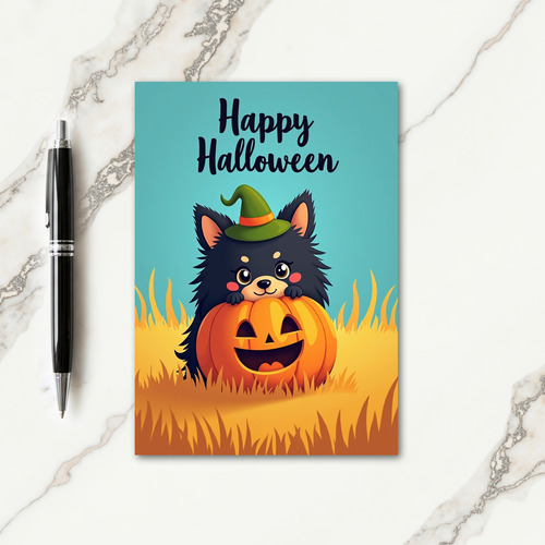 Happy Halloween Puppy Pumpkin Card