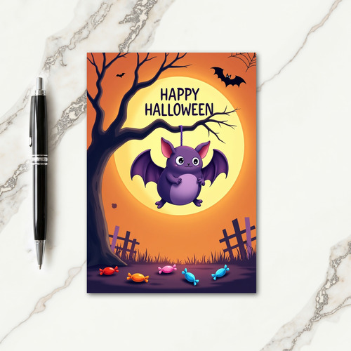 Happy Halloween Purple Creature Card