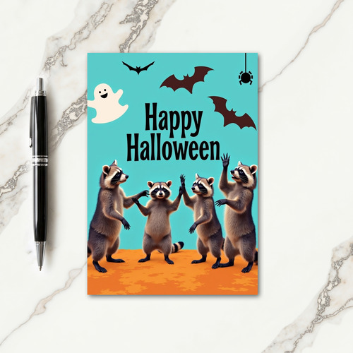 Happy Halloween Raccoon Dance Card