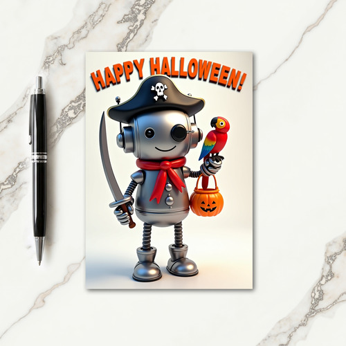 Happy Halloween Robot Pirate Card