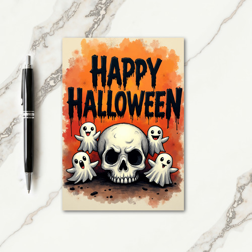 Happy Halloween Spooky Skull Card