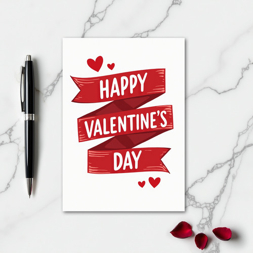 Happy Hand Drawn Ribbon Valentines Card