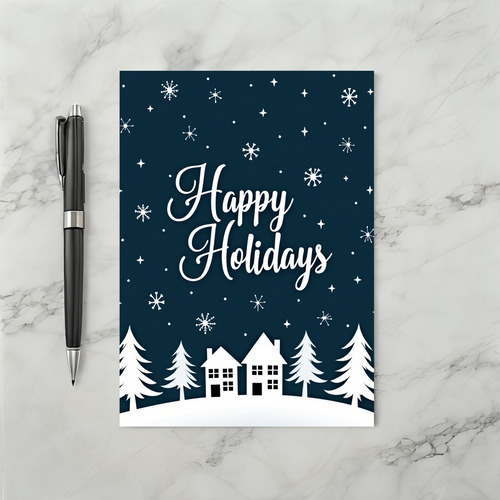 Happy Holidays Snowy Village Card