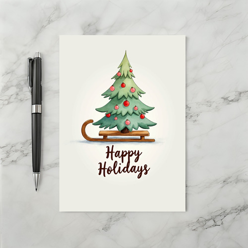 Happy Holidays Tree on Sled Card