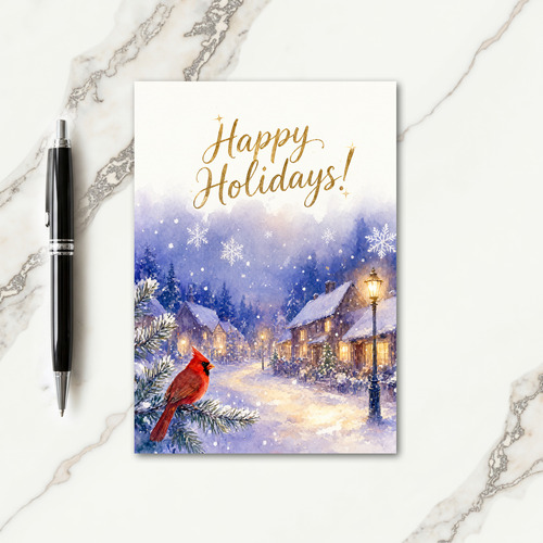Happy Holidays Winter Village Card