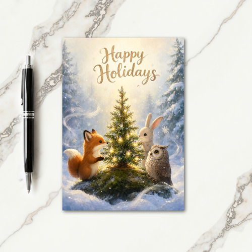 Happy Holidays Woodland Friends Card