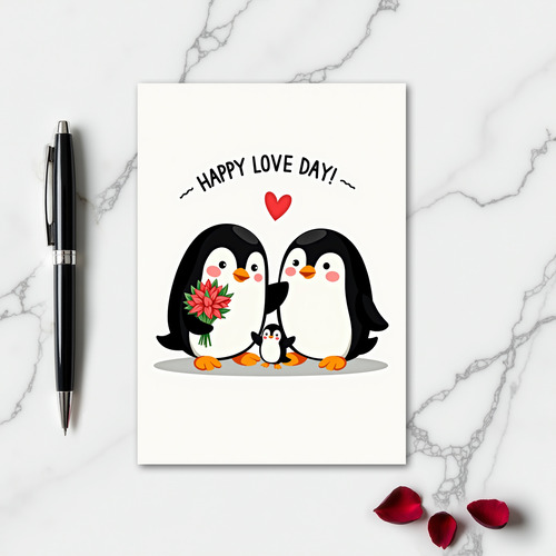 Happy Love Day Penguin Family Card