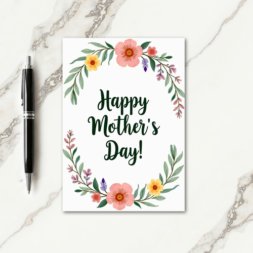 Happy Mothers Day Floral Wreath Card