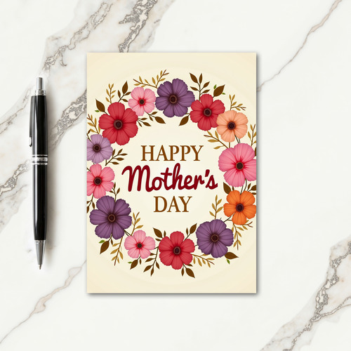 Happy Mothers Floral Wreath Card