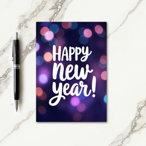Happy New Year Bokeh Lights Card