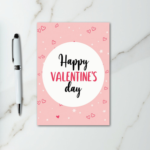 Happy Pink Valentines Hearts Stars Card