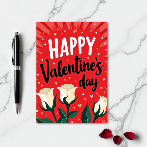 Happy Red Roses Valentines Day Card