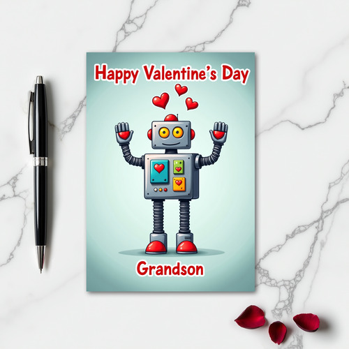 Happy Robot Valentine Grandson Card