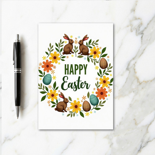 Happy Spring Bunny Wreath Card