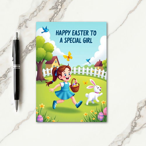 Happy Spring Fun Girl Easter Card