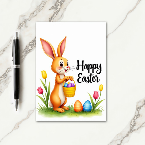Happy Spring Rabbit Egg Basket Card