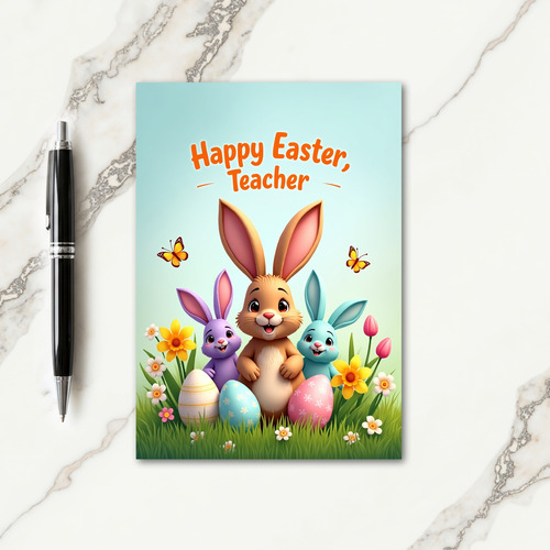 Happy Spring Teacher Rabbit Card