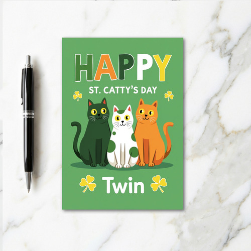 Happy St Cattys Day Twin Cats Card