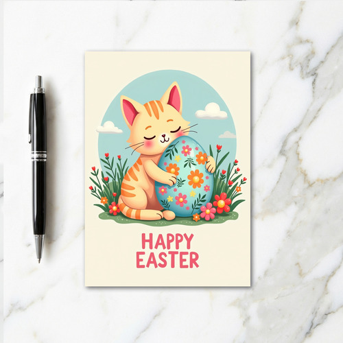 Happy Striped Kitty Easter Card