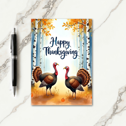 Happy Thanksgiving Birch Trees Card