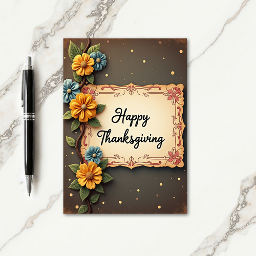 Happy Thanksgiving Floral Frame Card thumbnail
