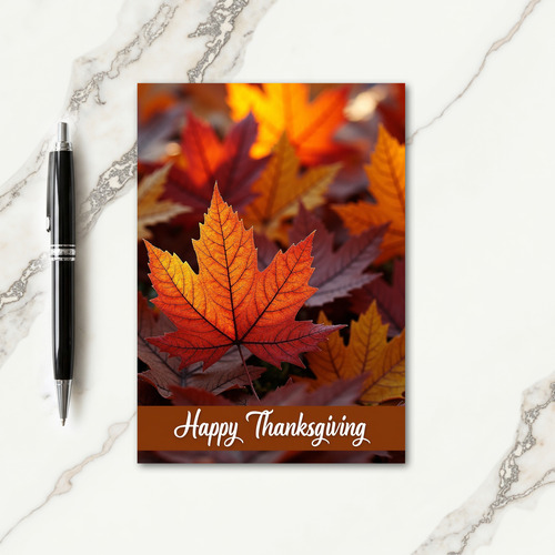 Happy Thanksgiving Glowing Leaf Card