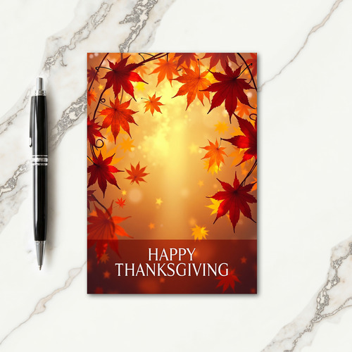 Happy Thanksgiving Glowing Leaves Card