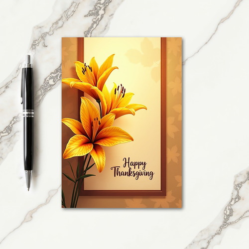 Happy Thanksgiving Golden Flowers Card