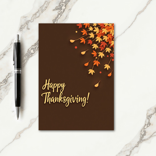 Happy Thanksgiving Golden Leaves Card